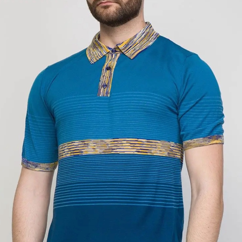 MISSONI Mens Knitted Fine Gauge Wool Polo in Blue - Size L - MSRP $650 - BNWT